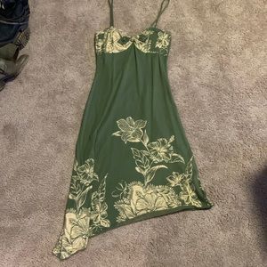 Green sun dress with floral design